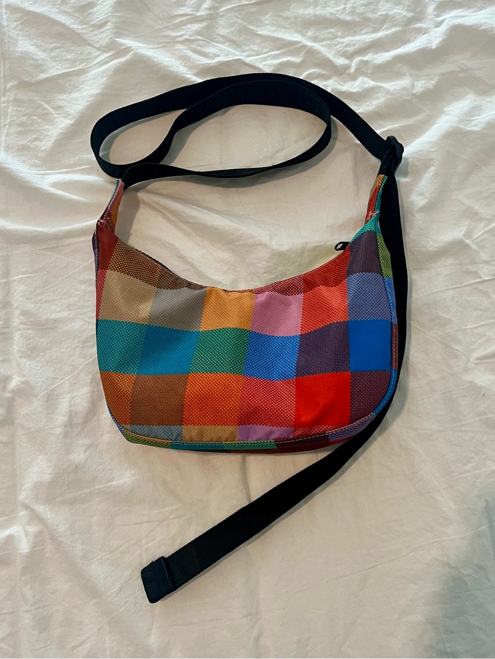 Baggu Small Crescent Bag in Madras Check